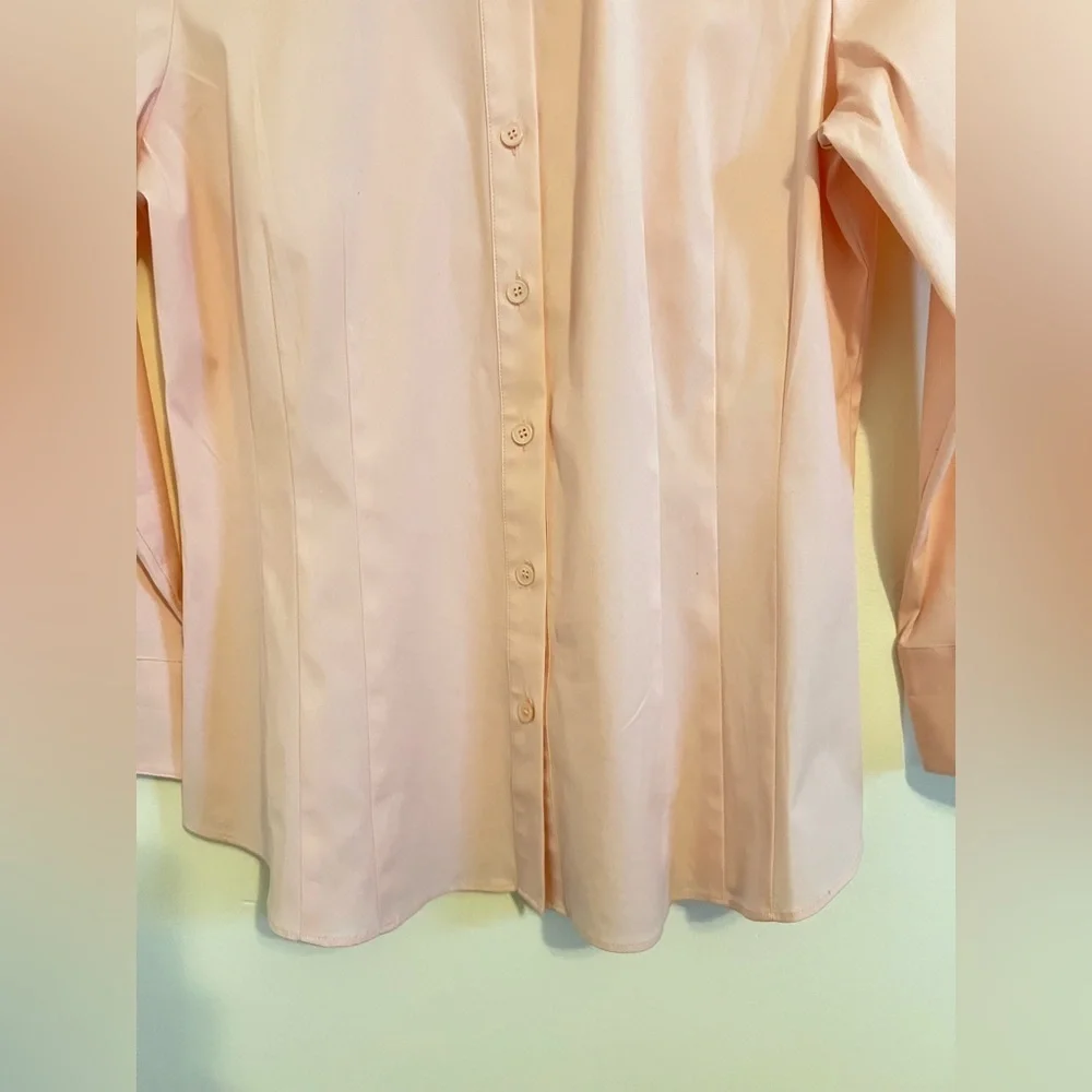 Lafayette 148 Designer Women Button Up Shirt sz 6 Peach Pleated Business Casual - Picture 6 of 16
